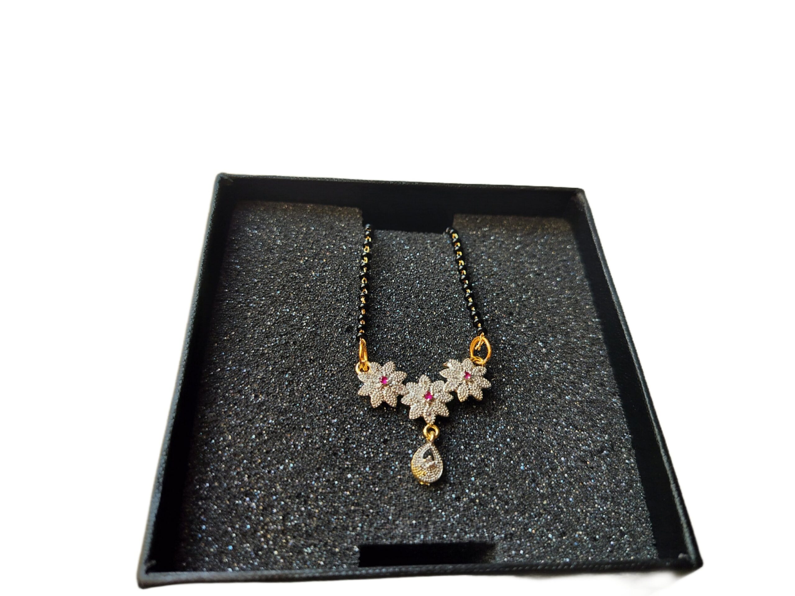 Short Mangalsutra Design Gold Plated Diamond 3 Flower Latkan Pendant - Image 2