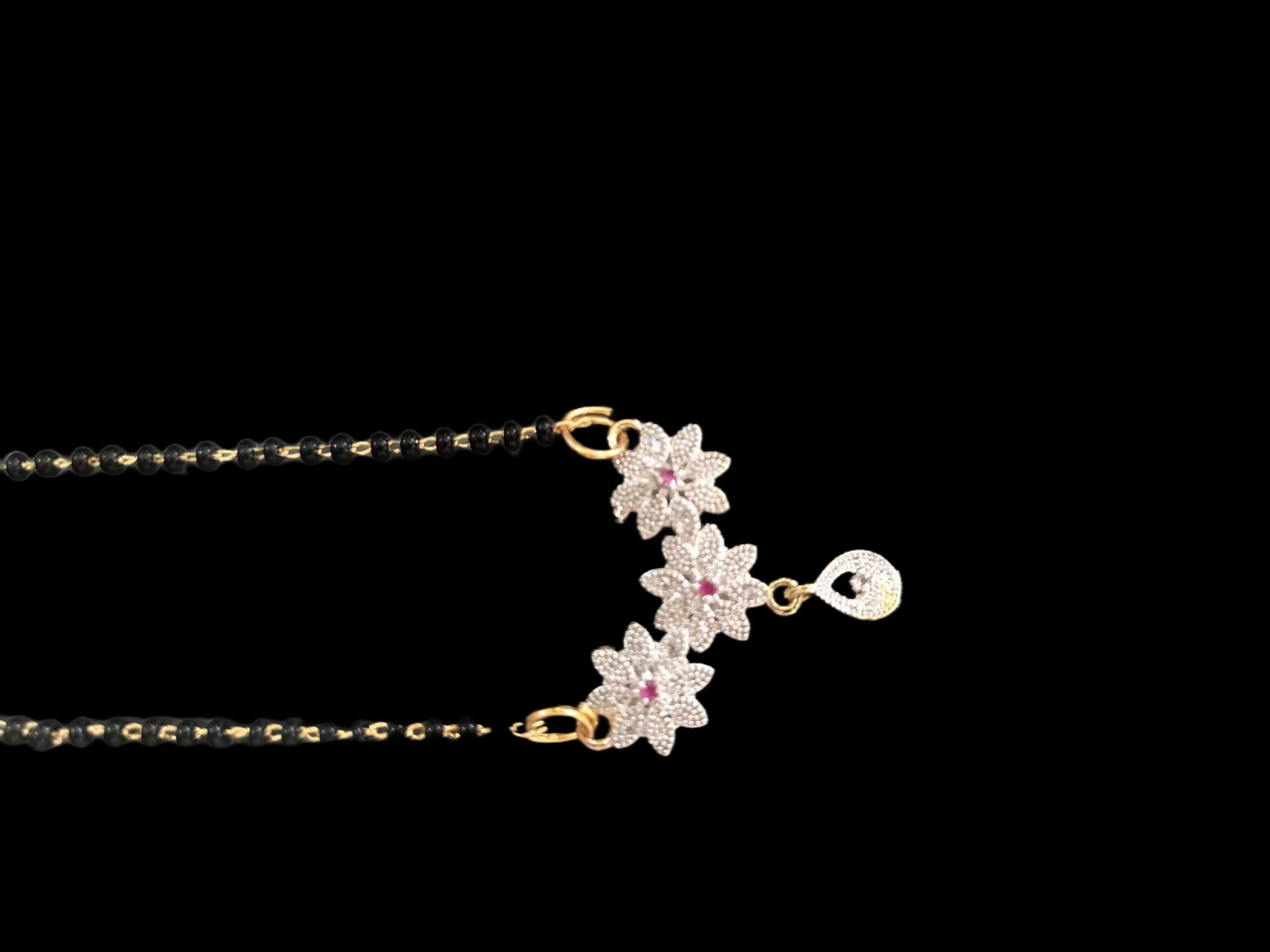 Short Mangalsutra Design Gold Plated Diamond 3 Flower Latkan Pendant