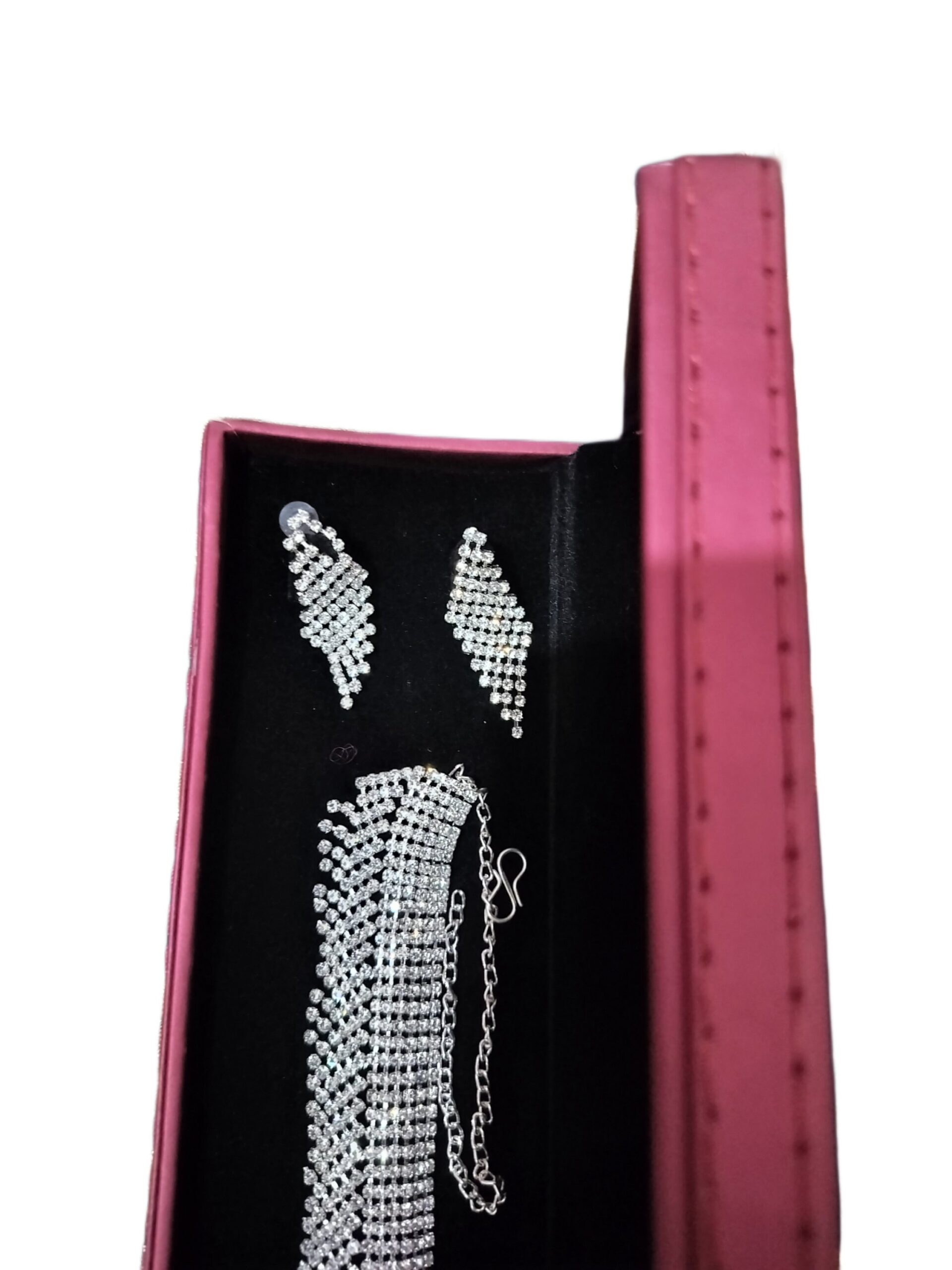 Modenest Silver Toned American Diamond Jewellery Necklace and Earrings - Image 2