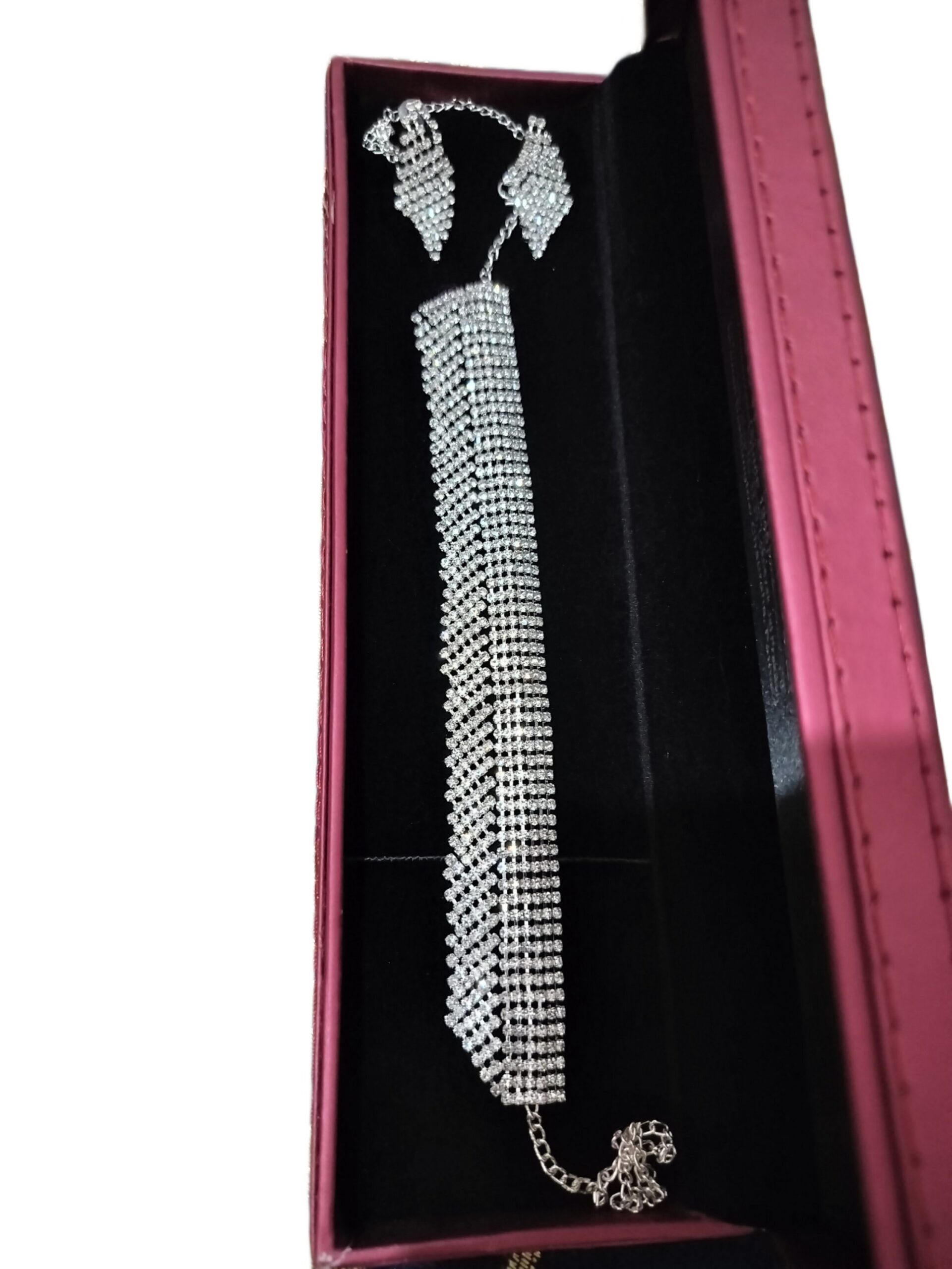 Modenest Silver Toned American Diamond Jewellery Necklace and Earrings - Image 3