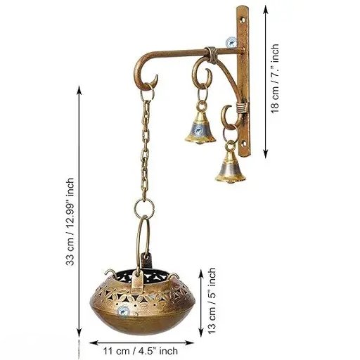 Pure Handmade Handpainted Painted Tea Light Lantern Set with bells and bracket - Image 4