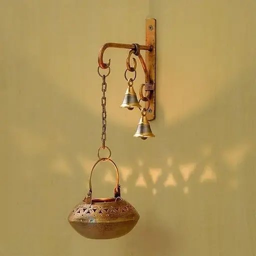 Pure Handmade Handpainted Painted Tea Light Lantern Set with bells and bracket